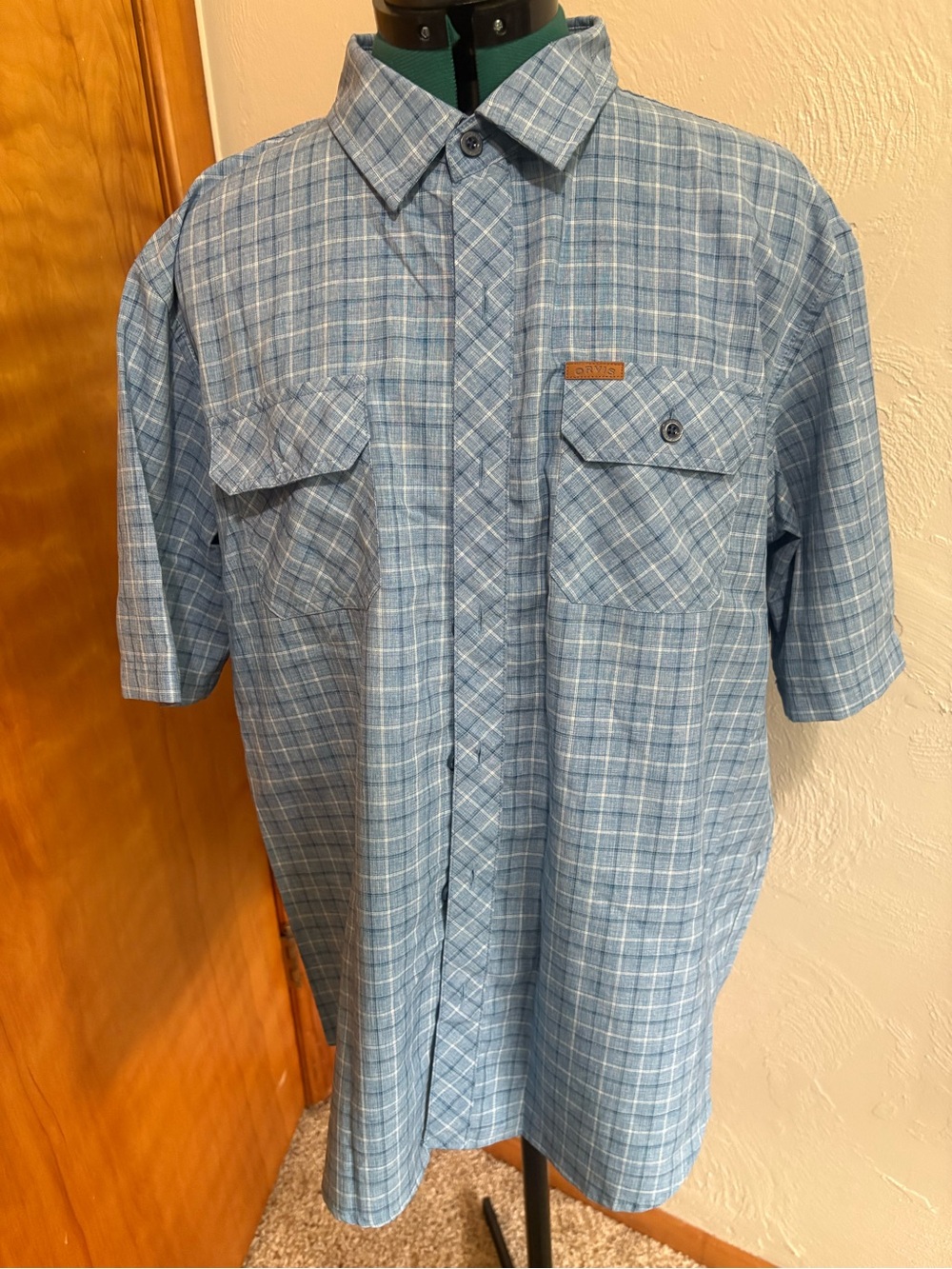 Orvis Light Blue Plaid Short-Sleeve Button-Down Shirt